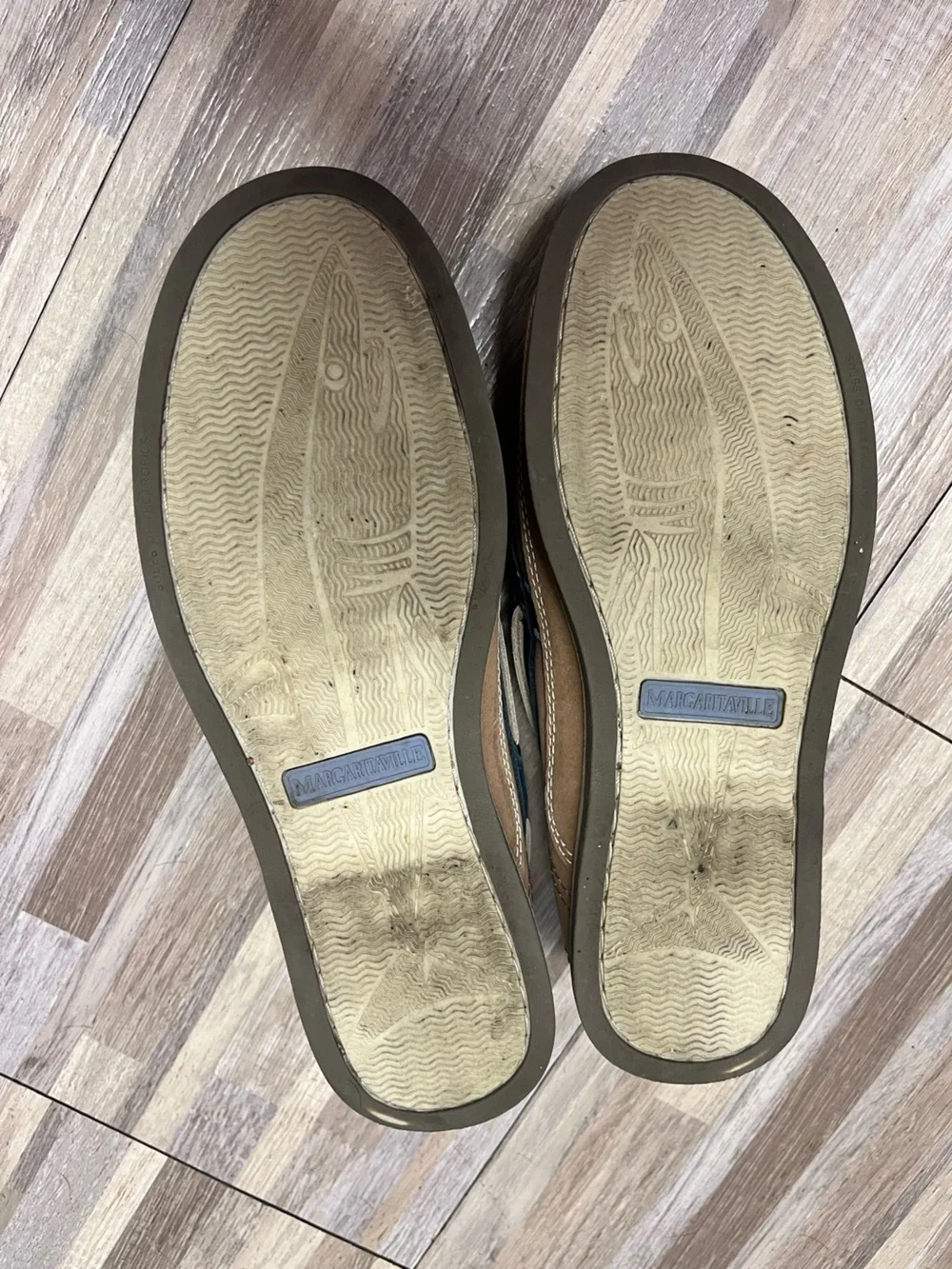 Margaritaville Men's Tan and Navy Leather Boat Shoes